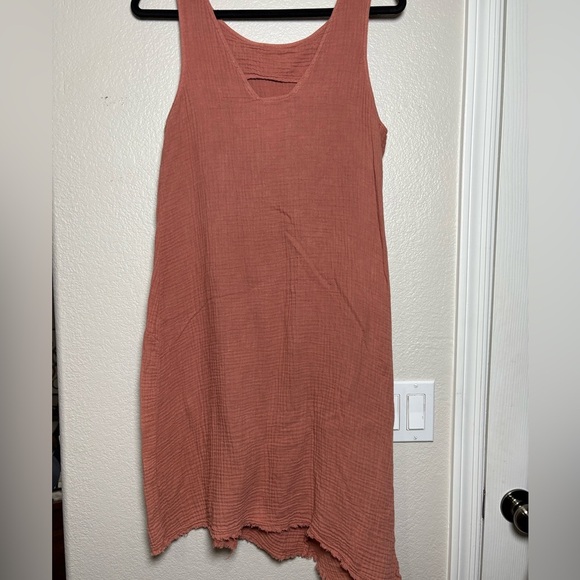 Amadi Shayna Rust Sleeveless Dress with Knot Detail. Slub Cotton. Size M, Travel - Picture 11 of 14